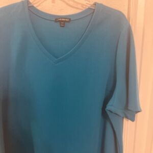 Lane Bryant Plus Size V-Neck Top Teal Blue 22/24 Short Sleeve
